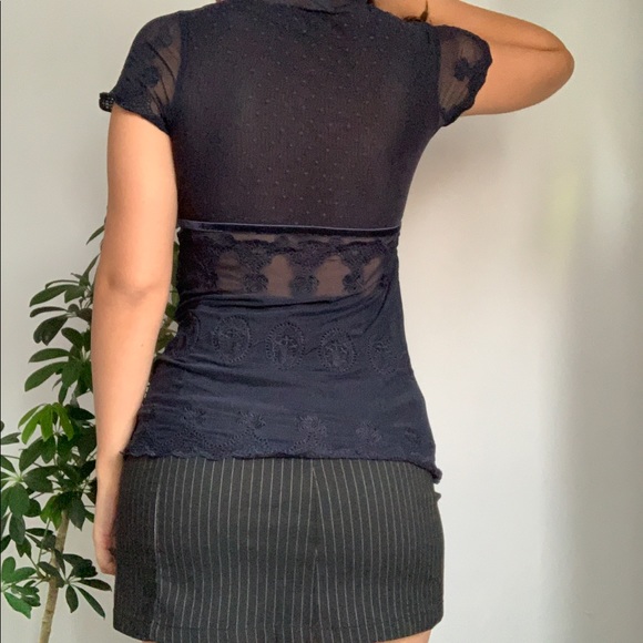 Tristan semi see-through deep V-neck navy top - Picture 4 of 4